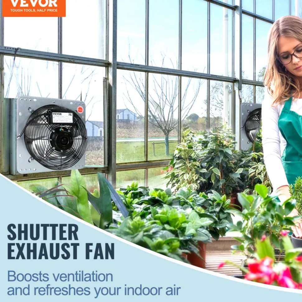 VEVOR 12'' Shutter Exhaust Fan, High-speed 1000 CFM, Aluminum Wall Mount Attic Fan with AC-motor, Ventilation and Cooling for Greenhouses, Garages, Sheds, Shops, FCC