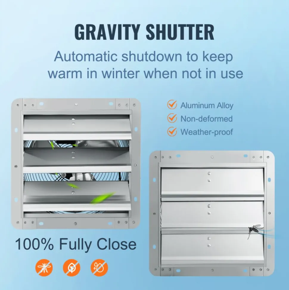 VEVOR 10'' Shutter Exhaust Fan, High-speed 820 CFM, Aluminum Wall Mount Attic Fan with AC-motor, Ventilation and Cooling for Greenhouses, Garages, Sheds, Shops, FCC