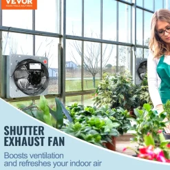 VEVOR 10'' Shutter Exhaust Fan, High-speed 820 CFM, Aluminum Wall Mount Attic Fan with AC-motor, Ventilation and Cooling for Greenhouses, Garages, Sheds, Shops, FCC