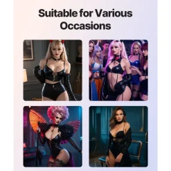 VEVOR Silicone Bodysuit, D-Cup Silicone Breastplate for Crossdressers, Realistic Silk Cotton-Filled Fake Boobs Breast Forms for Transgender Cosplay Drag Queen, Nude