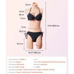 VEVOR Silicone Bodysuit, D-Cup Silicone Breastplate for Crossdressers, Realistic Silk Cotton-Filled Fake Boobs Breast Forms for Transgender Cosplay Drag Queen, Nude