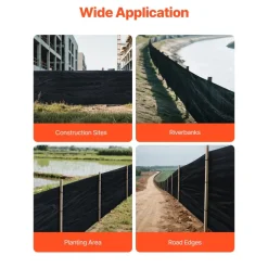 VEVOR Silt Fence Fabric Roll, 3 x 500 ft Erosion Control Fencing, Industrial Grade Tough Polypropylene Fabrics for Sediment Retention, Temporary Fabric for Construction Job Sites