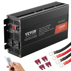 VEVOR Sine Wave Converter, 1000W, DC 12V to AC 120V, with Dual AC Sockets, 1 USB, 1 Type-C, Remote Operation for Portable Electronics, CE FCC Approved