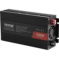 VEVOR Sine Wave Converter, 1000W, DC 12V to AC 120V, with Dual AC Sockets, 1 USB, 1 Type-C, Remote Operation for Portable Electronics, CE FCC Approved