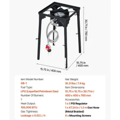 VEVOR Single Burner Outdoor Propane Gas Stove, 100,000 BTU Propane LPG Gas Camping Stove, Heavy Duty Carbon Steel Outdoor Cooker, with Tall Stand & PSI Regulator, for BBQ Camp Home Patio RV Cooking