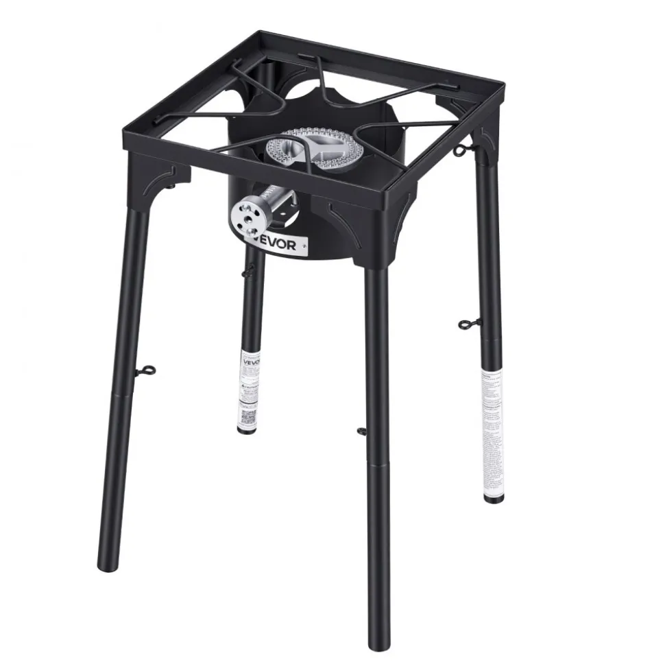 VEVOR Single Burner Outdoor Propane Gas Stove, 100,000 BTU Propane LPG Gas Camping Stove, Heavy Duty Carbon Steel Outdoor Cooker, with Tall Stand & PSI Regulator, for BBQ Camp Home Patio RV Cooking
