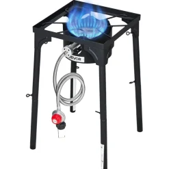 VEVOR Single Burner Outdoor Propane Gas Stove, 100,000 BTU Propane LPG Gas Camping Stove, Heavy Duty Carbon Steel Outdoor Cooker, with Tall Stand & PSI Regulator, for BBQ Camp Home Patio RV Cooking