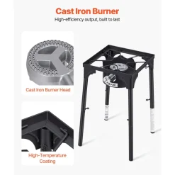 VEVOR Single Burner Outdoor Propane Gas Stove, 100,000 BTU Propane LPG Gas Camping Stove, Heavy Duty Carbon Steel Outdoor Cooker, with Tall Stand & PSI Regulator, for BBQ Camp Home Patio RV Cooking