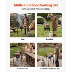 VEVOR Single Burner Outdoor Propane Gas Stove, 100,000 BTU Propane LPG Gas Camping Stove, Heavy Duty Carbon Steel Outdoor Cooker, with Tall Stand & PSI Regulator, for BBQ Camp Home Patio RV Cooking