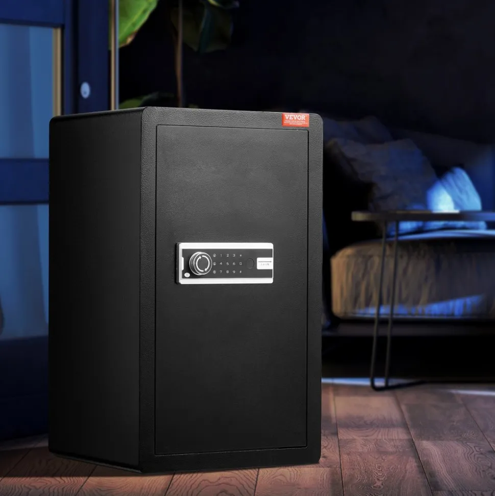 VEVOR Single Door 4.0 cu.ft Safe Box with Key Lock & Password, Safe Lock Box with Fireproof Bag, Key Rack, LED Light, 2 Shelves, and 1 Cabinet for Money, Documents, Jewelry, and Valuables, Black
