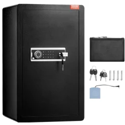 VEVOR Single Door 4.0 cu.ft Safe Box with Key Lock & Password, Safe Lock Box with Fireproof Bag, Key Rack, LED Light, 2 Shelves, and 1 Cabinet for Money, Documents, Jewelry, and Valuables, Black