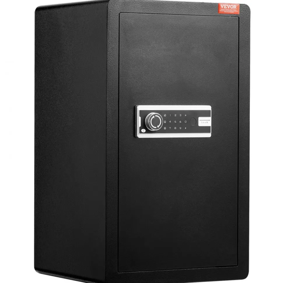 VEVOR Single Door 4.0 cu.ft Safe Box with Key Lock & Password, Safe Lock Box with Fireproof Bag, Key Rack, LED Light, 2 Shelves, and 1 Cabinet for Money, Documents, Jewelry, and Valuables, Black