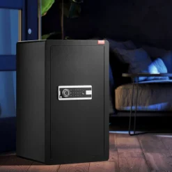 VEVOR Single Door 4.0 cu.ft Safe Box with Key Lock, Password & Fingerprint, Safe Lock Box with Fireproof Bag, Key Rack, LED Light, and 2 Shelves for Money, Documents, Jewelry, and Valuables, Black