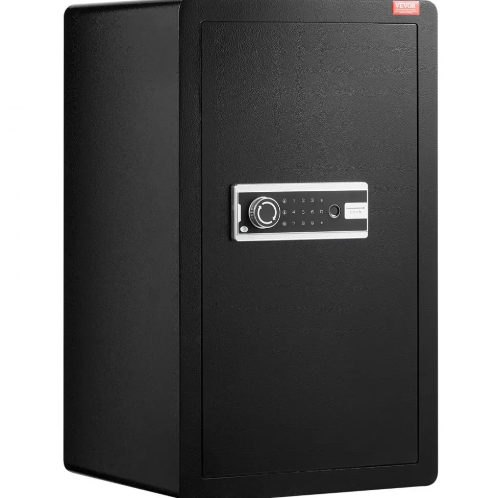 VEVOR Single Door 4.0 cu.ft Safe Box with Key Lock, Password & Fingerprint, Safe Lock Box with Fireproof Bag, Key Rack, LED Light, and 2 Shelves for Money, Documents, Jewelry, and Valuables, Black