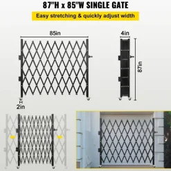 VEVOR Single Folding Security Gate, 7 ft H x 7 ft W Folding Door Gate, Steel Accordion Security Gate, Flexible Expanding Security Gate, 360° Rolling Barricade Gate, Scissor Gate/Door with Padlock