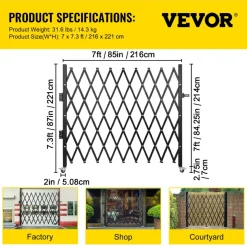 VEVOR Single Folding Security Gate, 7 ft H x 7 ft W Folding Door Gate, Steel Accordion Security Gate, Flexible Expanding Security Gate, 360° Rolling Barricade Gate, Scissor Gate/Door with Padlock