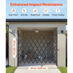 VEVOR Single Folding Security Gate, 7.25 ft H x 7.8 ft W Folding Door Gate, Steel Accordion Security Gate, Flexible Expanding Security Gate, 360° Rolling Barricade Gate, Scissor Gate/Door with Padlock