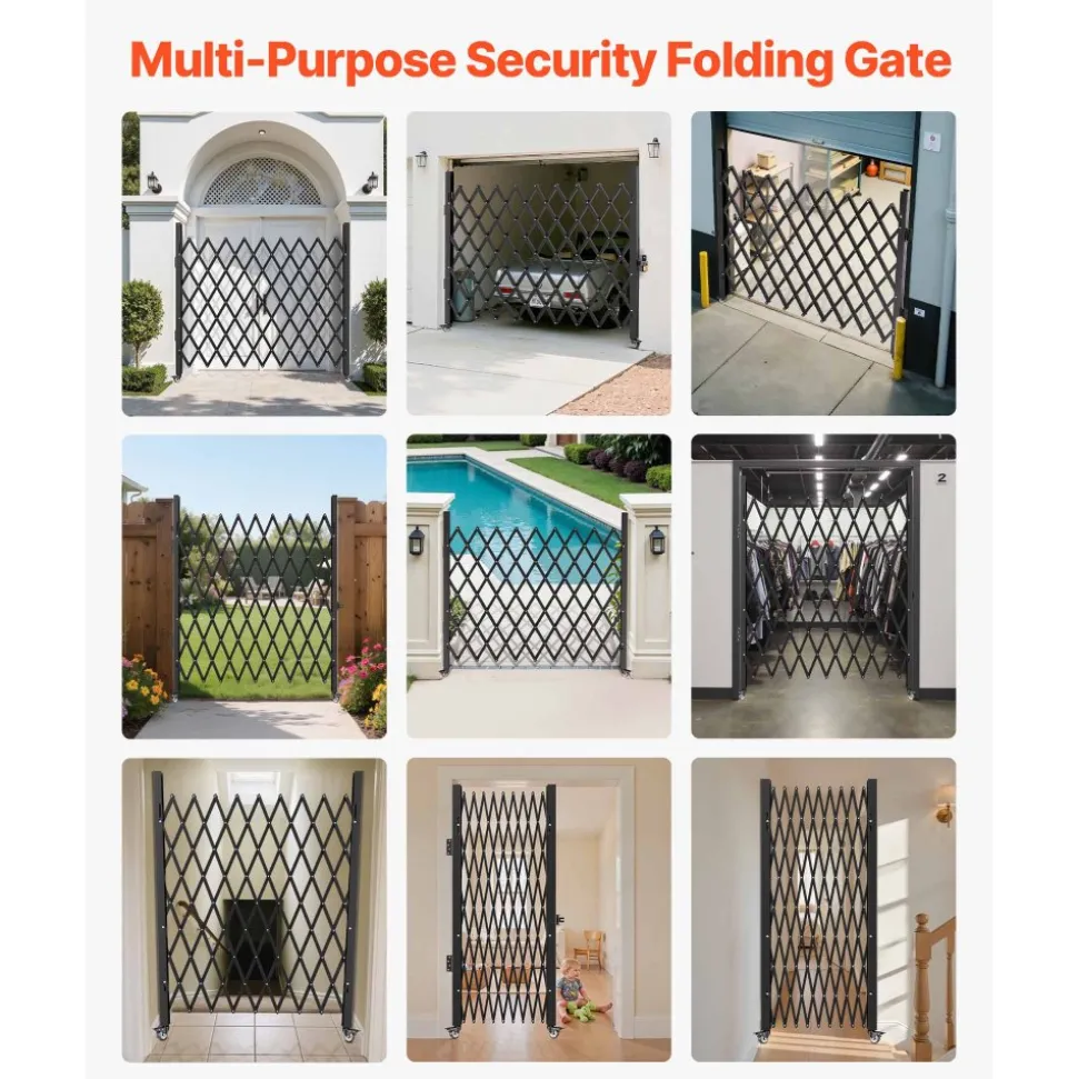 VEVOR Single Folding Security Gate, 7.25 ft H x 7.8 ft W Folding Door Gate, Steel Accordion Security Gate, Flexible Expanding Security Gate, 360° Rolling Barricade Gate, Scissor Gate/Door with Padlock