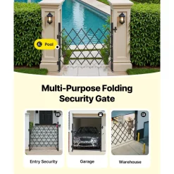 VEVOR Single Folding Security Gate, Lockable Scissor Gate with 360° Swivel Casters, Outdoor Barricade Steel Retractable Gates, for Entry Security, Garage, Warehouse & Pool, 43.31 x 51.57 in (W x H)