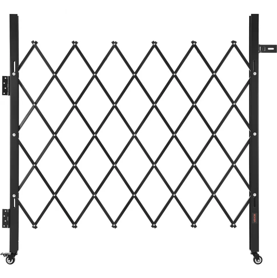 VEVOR Single Folding Security Gate, Lockable Scissor Gate with 360° Swivel Casters, Outdoor Barricade Steel Retractable Gates, for Entry Security, Garage, Warehouse & Pool, 43.31 x 51.57 in (W x H)