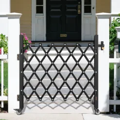 VEVOR Single Folding Security Gate, Lockable Scissor Gate with 360° Swivel Casters, Outdoor Barricade Steel Retractable Gates, for Entry Security, Garage, Warehouse & Pool, 43.31 x 51.57 in (W x H)