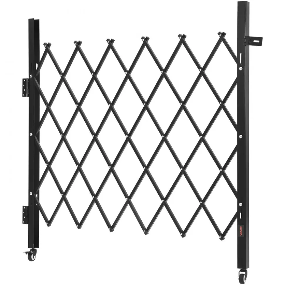 VEVOR Single Folding Security Gate, Lockable Scissor Gate with 360° Swivel Casters, Outdoor Barricade Steel Retractable Gates, for Entry Security, Garage, Warehouse & Pool, 43.31 x 51.57 in (W x H)