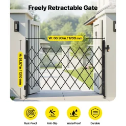 VEVOR Single Folding Security Gate, Lockable Scissor Gate with 360° Swivel Casters, Outdoor Barricade Steel Retractable Gates, for Entry Security, Garage, Warehouse & Pool, 66.93 x 51.57 in (W x H)