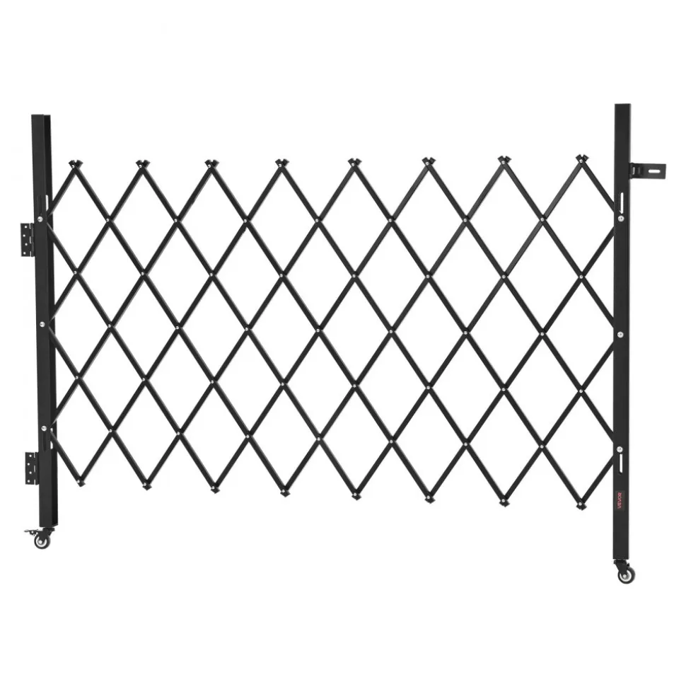 VEVOR Single Folding Security Gate, Lockable Scissor Gate with 360° Swivel Casters, Outdoor Barricade Steel Retractable Gates, for Entry Security, Garage, Warehouse & Pool, 66.93 x 51.57 in (W x H)