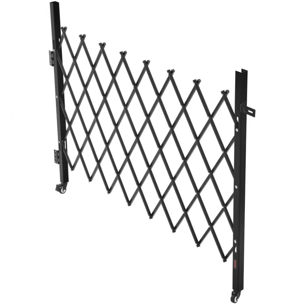 VEVOR Single Folding Security Gate, Lockable Scissor Gate with 360° Swivel Casters, Outdoor Barricade Steel Retractable Gates, for Entry Security, Garage, Warehouse & Pool, 66.93 x 51.57 in (W x H)