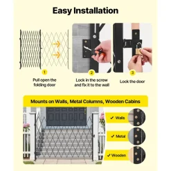 VEVOR Single Folding Security Gate, Lockable Scissor Gate with 360° Swivel Casters, Outdoor Barricade Steel Retractable Gates, for Entry Security, Garage, Warehouse & Pool, 94.49 x 86.81 in (W x H)
