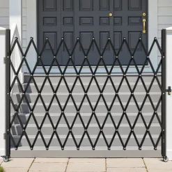 VEVOR Single Folding Security Gate, Lockable Scissor Gate with 360° Swivel Casters, Outdoor Barricade Steel Retractable Gates, for Entry Security, Garage, Warehouse & Pool, 94.49 x 86.81 in (W x H)