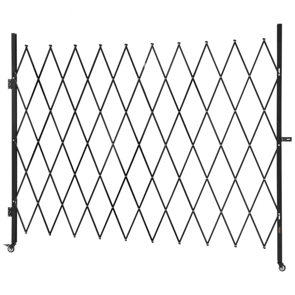 VEVOR Single Folding Security Gate, Lockable Scissor Gate with 360° Swivel Casters, Outdoor Barricade Steel Retractable Gates, for Entry Security, Garage, Warehouse & Pool, 94.49 x 86.81 in (W x H)