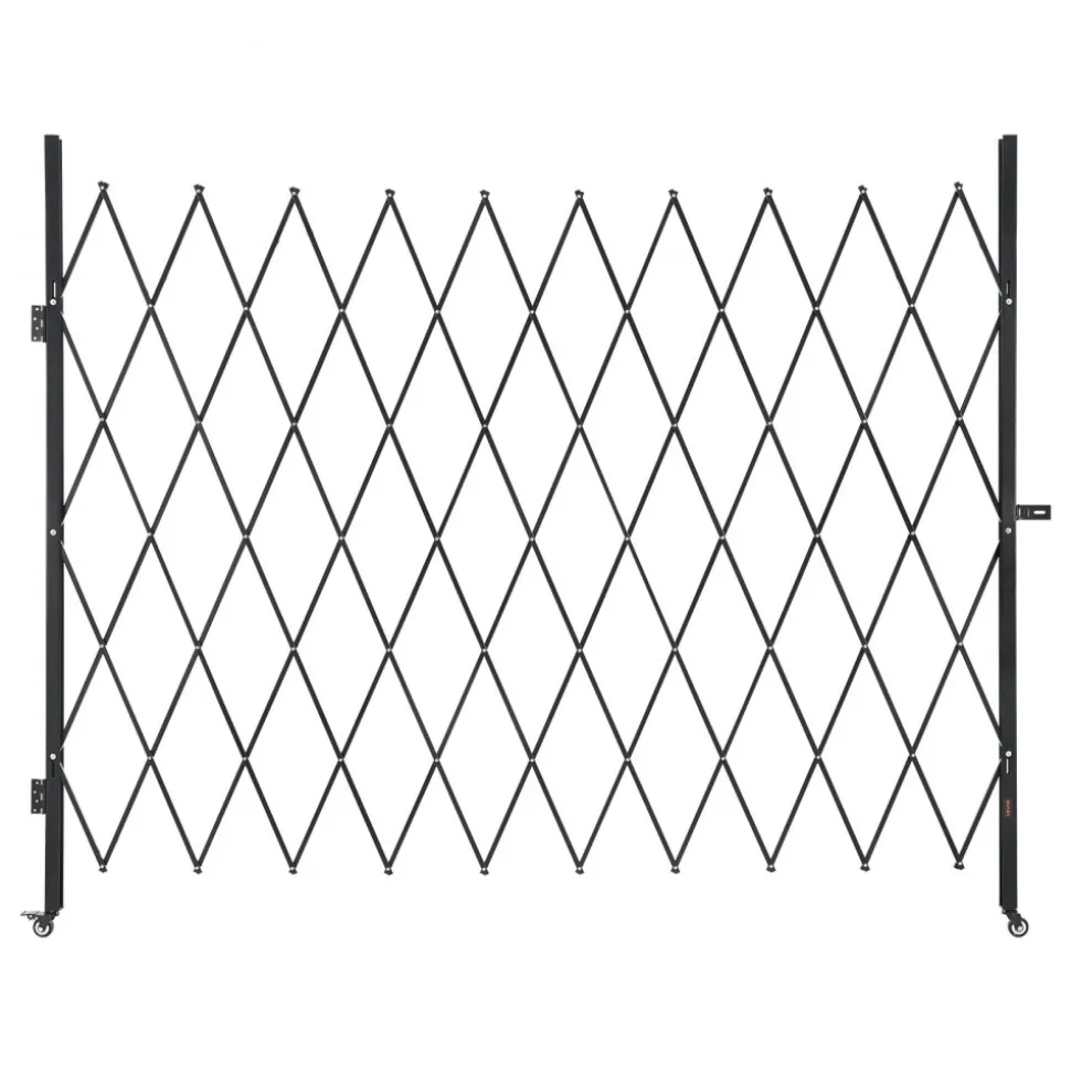 VEVOR Single Folding Security Gate, Lockable Scissor Gate with 360° Swivel Casters, Outdoor Barricade Steel Retractable Gates, for Entry Security, Garage, Warehouse & Pool, 94.49 x 86.81 in (W x H)