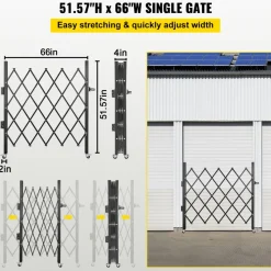 VEVOR Single Folding Security Gate, 48" H x 66" W Folding Door Gate, Steel Accordion Security Gate, Flexible Expanding Security Gate, 360° Rolling Barricade Gate, Scissor Gate or Door with Padlock