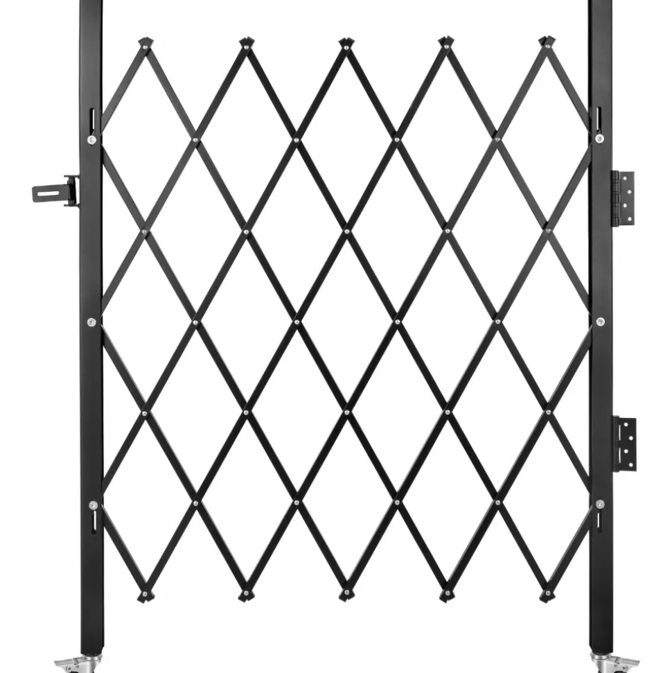 VEVOR Single Folding Security Gate, Lockable Scissor Gate with 360° Swivel Casters, Outdoor Barricade Steel Retractable Gates, for Entry Security, Garage, Warehouse & Pool, 86.61 x 86.81 in (W x H)