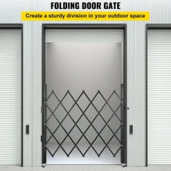 VEVOR Single Folding Security Gate, Lockable Scissor Gate with 360° Swivel Casters, Outdoor Barricade Steel Retractable Gates, for Entry Security, Garage, Warehouse & Pool, 86.61 x 86.81 in (W x H)