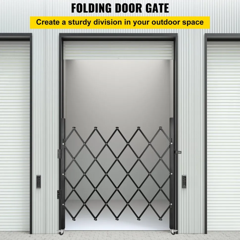 VEVOR Single Folding Security Gate, Lockable Scissor Gate with 360° Swivel Casters, Outdoor Barricade Steel Retractable Gates, for Entry Security, Garage, Warehouse & Pool, 86.61 x 86.81 in (W x H)
