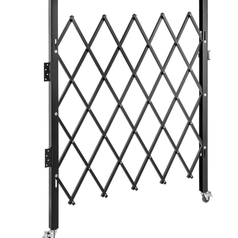 VEVOR Single Folding Security Gate, Lockable Scissor Gate with 360° Swivel Casters, Outdoor Barricade Steel Retractable Gates, for Entry Security, Garage, Warehouse & Pool, 86.61 x 86.81 in (W x H)
