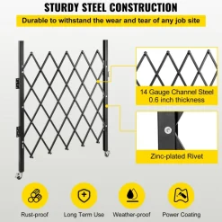 VEVOR Single Folding Security Gate, Lockable Scissor Gate with 360° Swivel Casters, Outdoor Barricade Steel Retractable Gates, for Entry Security, Garage, Warehouse & Pool, 86.61 x 86.81 in (W x H)