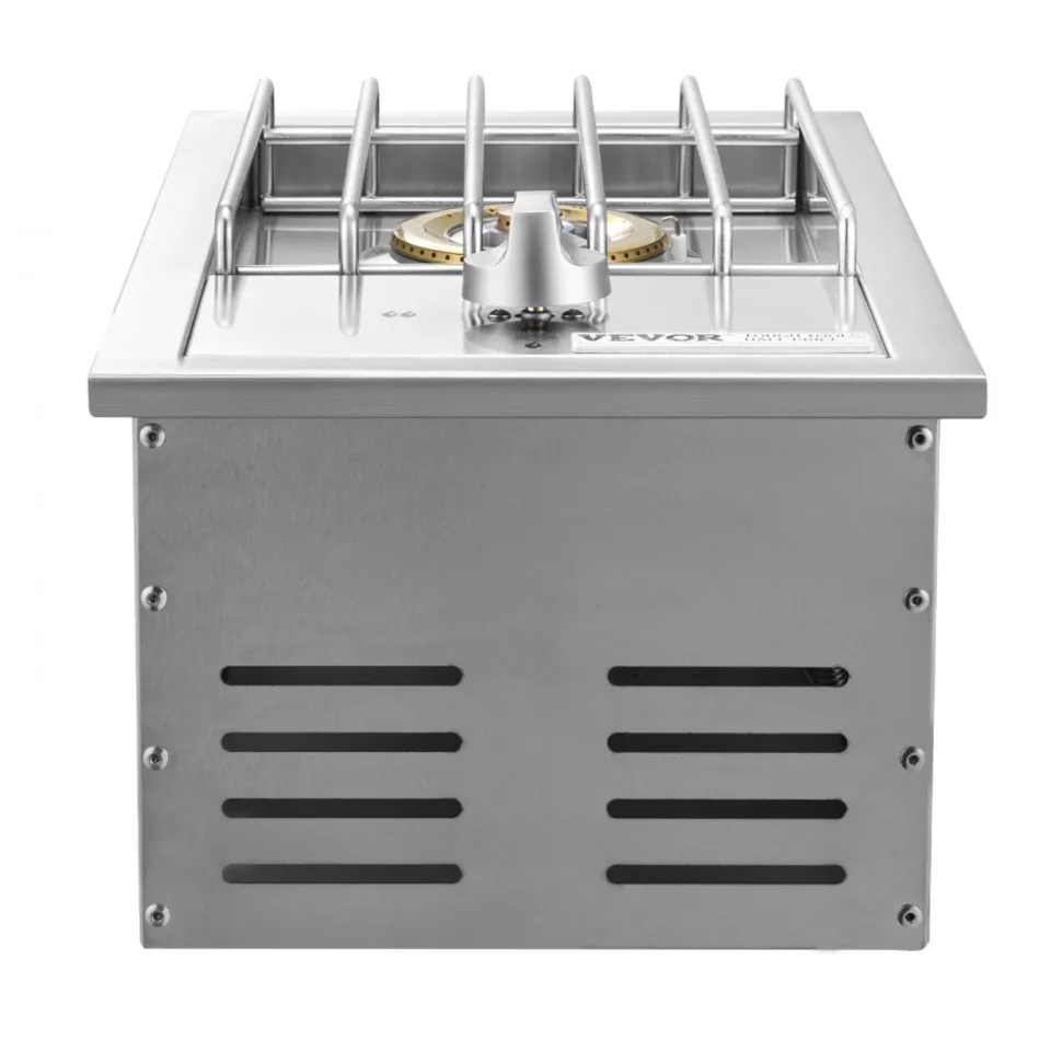 VEVOR Single Grilling Side Burner, 15,000BTU Liquid Propane Side Burner for Outdoor Kitchen, Convertible to Natural Gas, 304 Stainless Steel Built-in Single Grill Burners for BBQ Grill Island