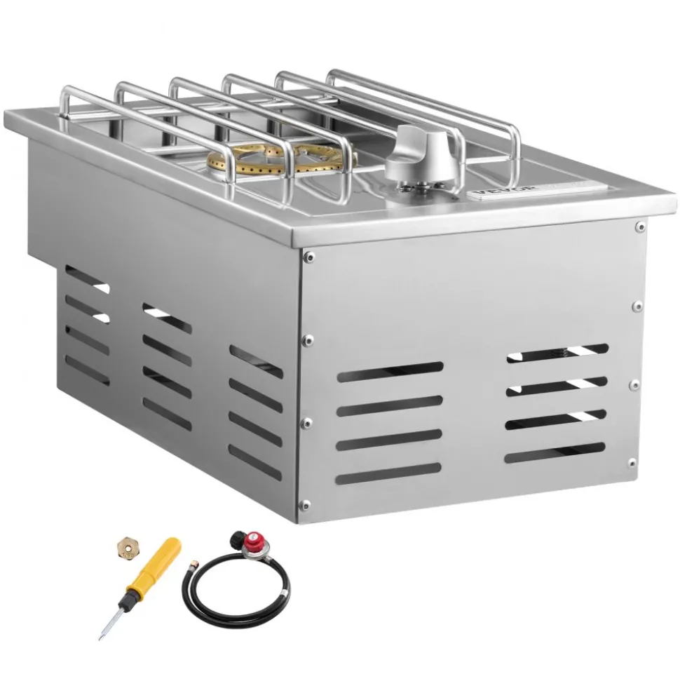 VEVOR Single Grilling Side Burner, 15,000BTU Liquid Propane Side Burner for Outdoor Kitchen, Convertible to Natural Gas, 304 Stainless Steel Built-in Single Grill Burners for BBQ Grill Island