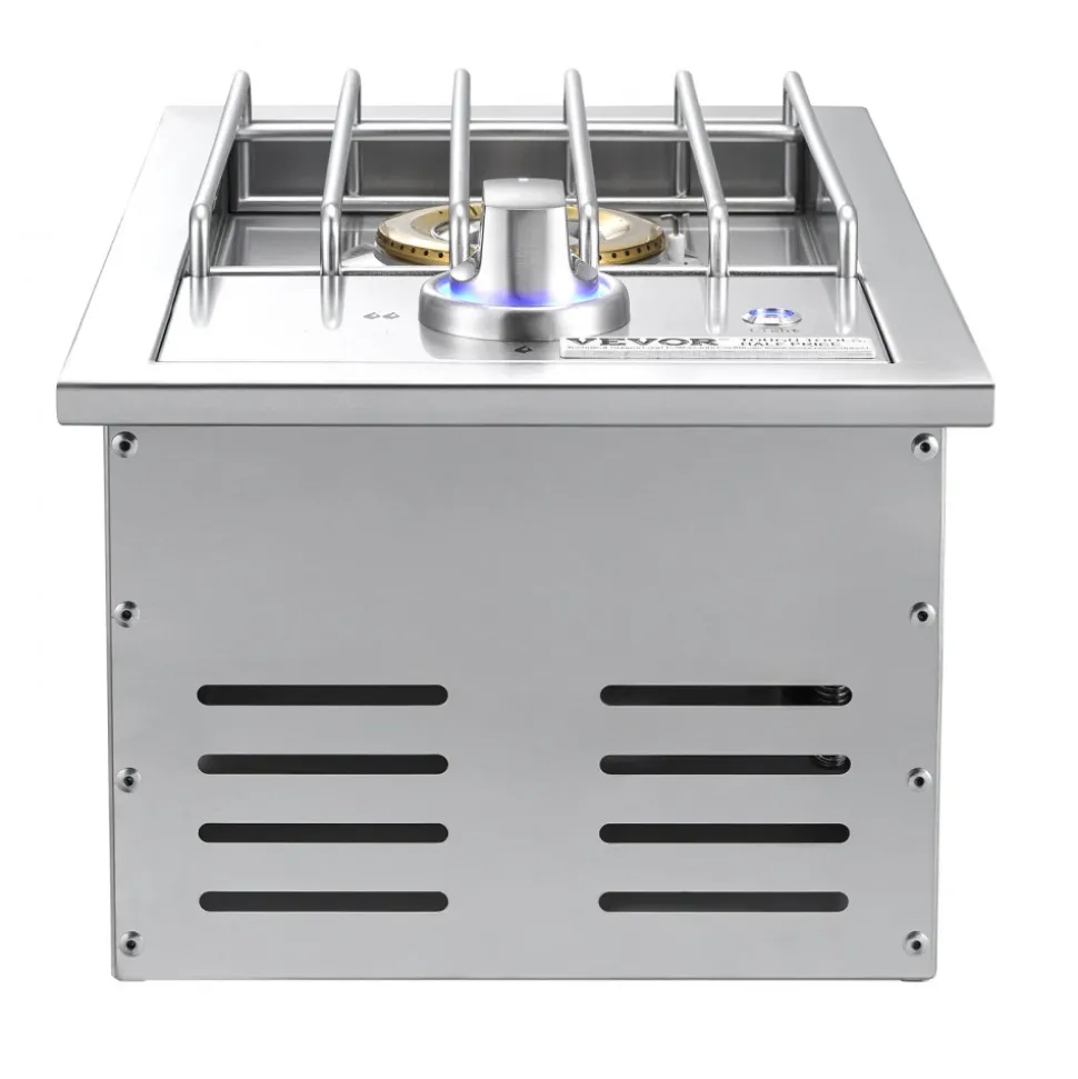 VEVOR Single Grilling Side Burner, 17,000BTU Liquid Propane Side Burner for Outdoor Kitchen, Convertible to Natural Gas, 304 Stainless Steel Built-in Single Grill Burners with LED for BBQ Grill Island