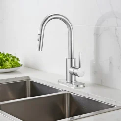 VEVOR Single Handle Sink Faucet, Brushed Nickel Kitchen Faucet with Pull Down Sprayer, Suitable for Bathroom, RV, Bar Sink, Public Restroom, Stream & Spray Dual Water Flow Modes, Leak-Proof Valve