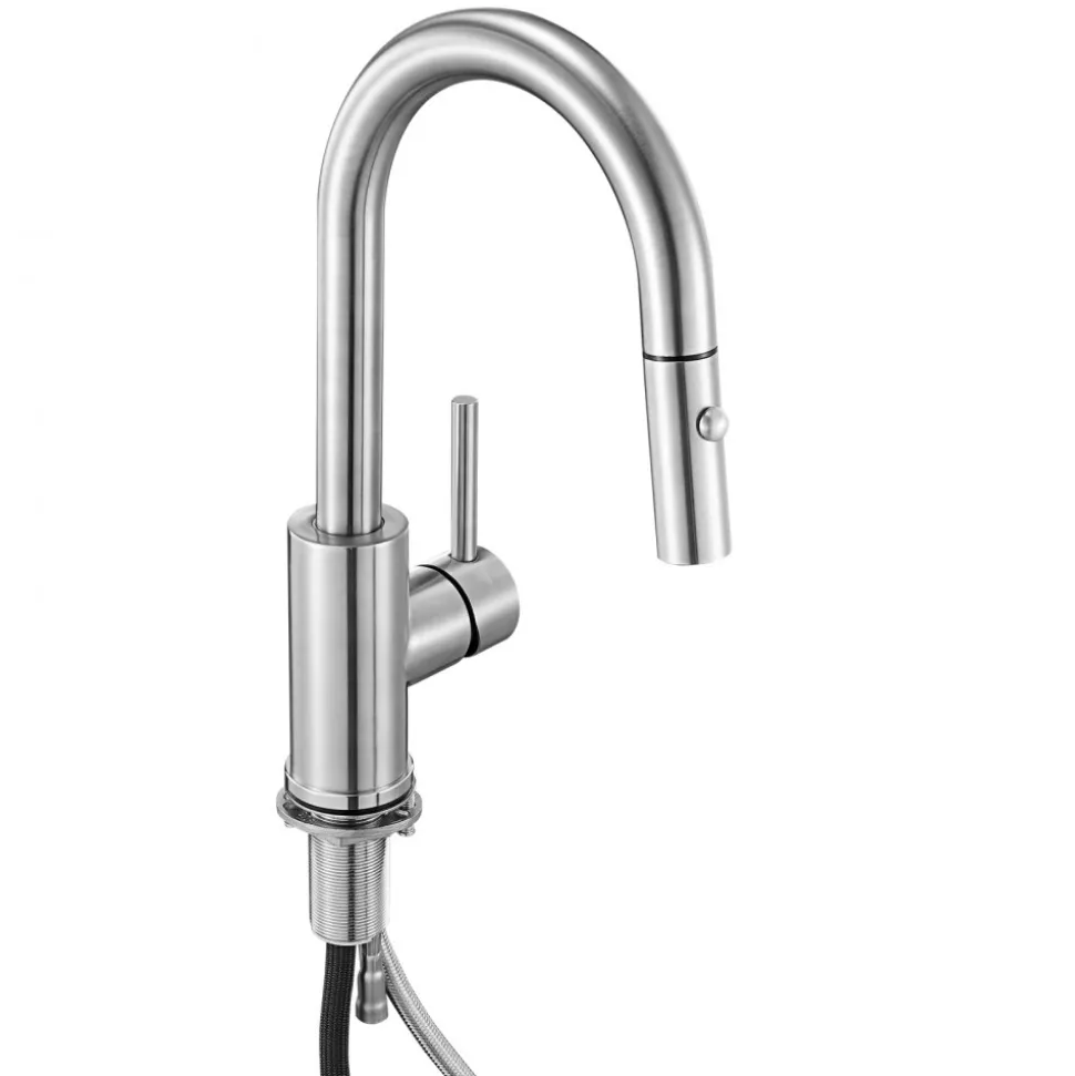 VEVOR Single Handle Sink Faucet, Brushed Nickel Kitchen Faucet with Pull Down Sprayer, Suitable for Bathroom, RV, Bar Sink, Public Restroom, Stream & Spray Dual Water Flow Modes, Leak-Proof Valve