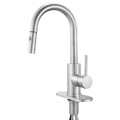 VEVOR Single Handle Sink Faucet, Brushed Nickel Kitchen Faucet with Pull Down Sprayer, Suitable for Bathroom, RV, Bar Sink, Public Restroom, Stream & Spray Dual Water Flow Modes, Leak-Proof Valve