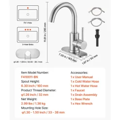 VEVOR Single Handle Sink Faucet, Kitchen Faucet Brushed Nickel Single Handle, Kitchen Water Faucets with Anti-Splash Aerator, Suitable for Bathroom, RV, Bar Sink, Public Restroom, High Arc Spout