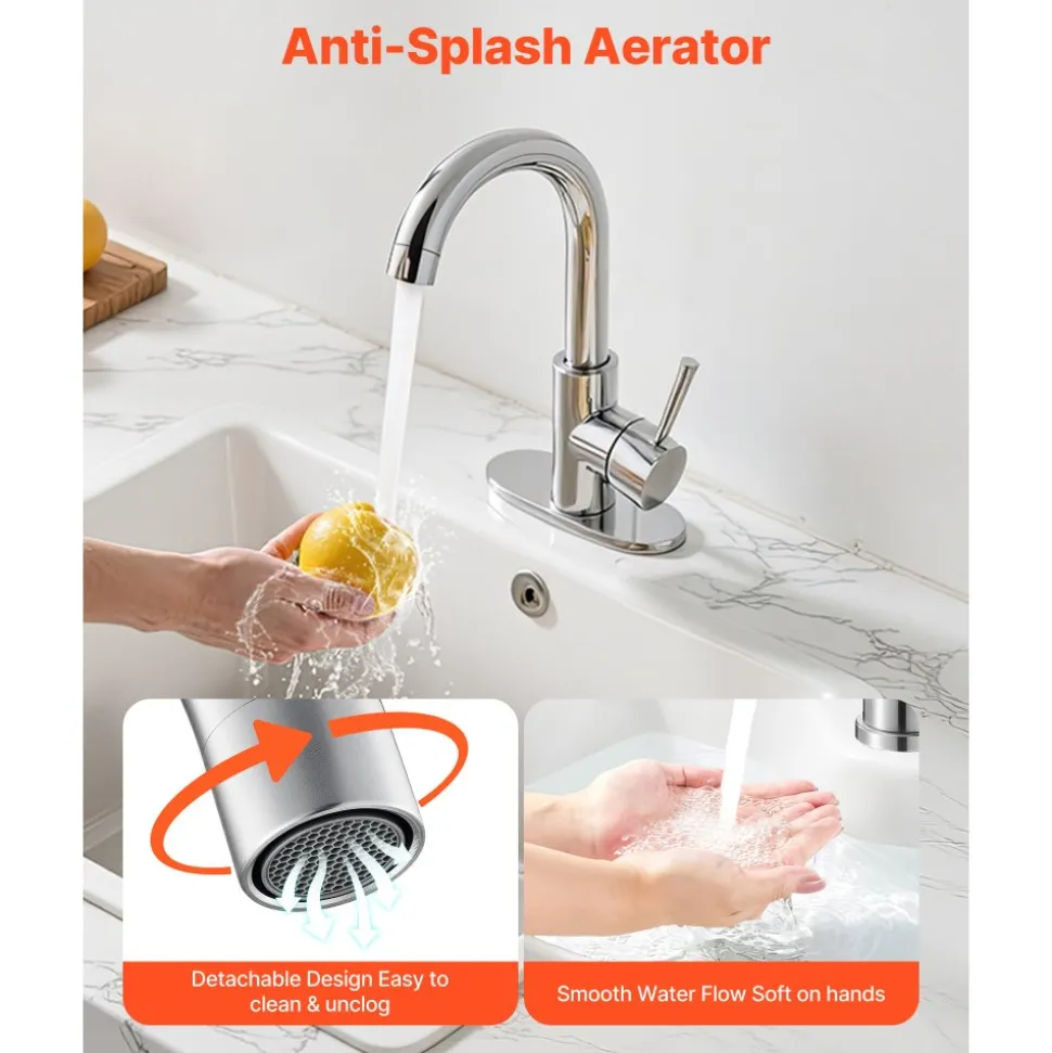 VEVOR Single Handle Sink Faucet, Kitchen Faucet Brushed Nickel Single Handle, Kitchen Water Faucets with Anti-Splash Aerator, Suitable for Bathroom, RV, Bar Sink, Public Restroom, High Arc Spout