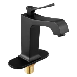VEVOR Single Handle Sink Faucet, Matte Black Finish Faucet Kitchen Sink, Kitchen Water Faucets with Push-Button Drain, Suitable for Bathroom, RV, Bar Sink, Public Restroom, Waterfall-Style Spout