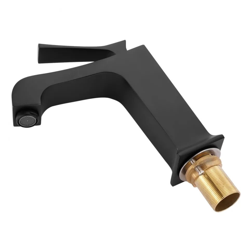 VEVOR Single Handle Sink Faucet, Matte Black Finish Faucet Kitchen Sink, Kitchen Water Faucets with Push-Button Drain, Suitable for Bathroom, RV, Bar Sink, Public Restroom, Waterfall-Style Spout