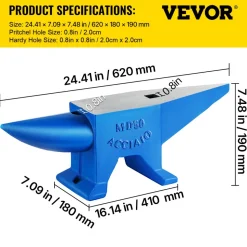 VEVOR Single Horn Anvil Cast Steel Anvil Blacksmith for Sale Forge Steel Tools with Round and Square Hole and Equipment Anvil Rugged Blacksmith Jewelers Durable and Robust Metal Working Tool 105Lbs